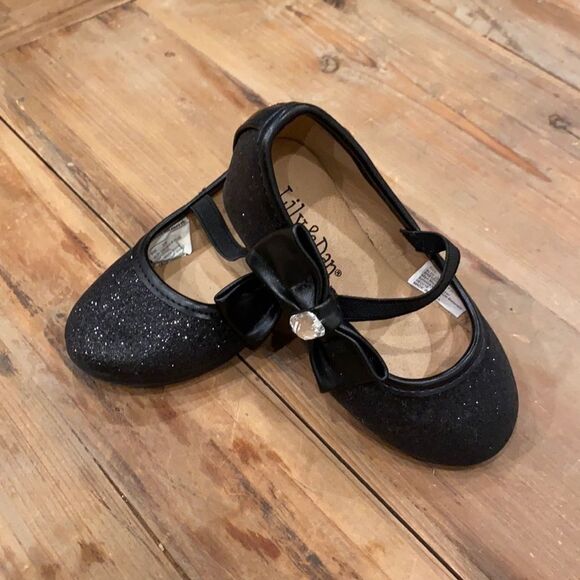 Lily & Dan Toddler Dress Shoe Black Glitter Rhinestone and bow Size 5/6 - Picture 3 of 16